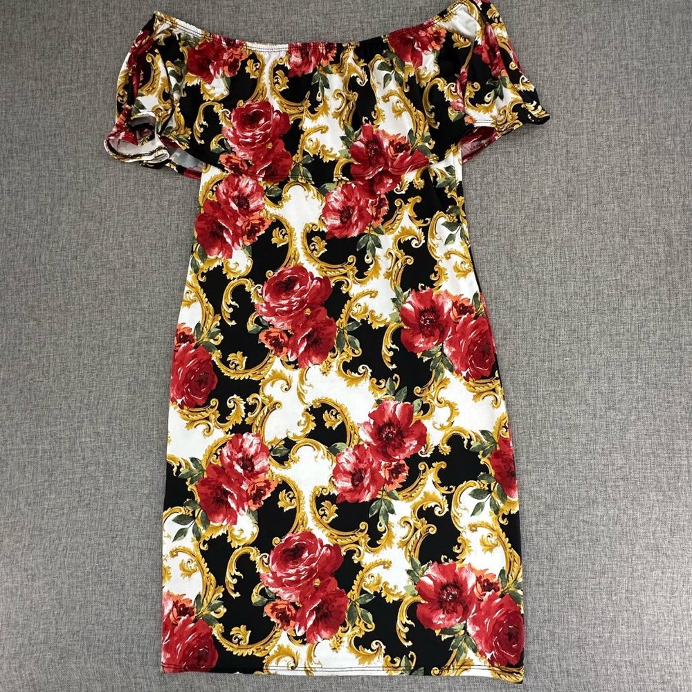 Arabella Floral Dress Off The Shoulder Ruffled Small Stretch Soft‎ Comfy